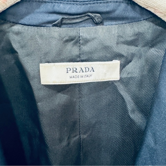Prada 100% silk belted blazer jacket in navy blue - Picture 12 of 16